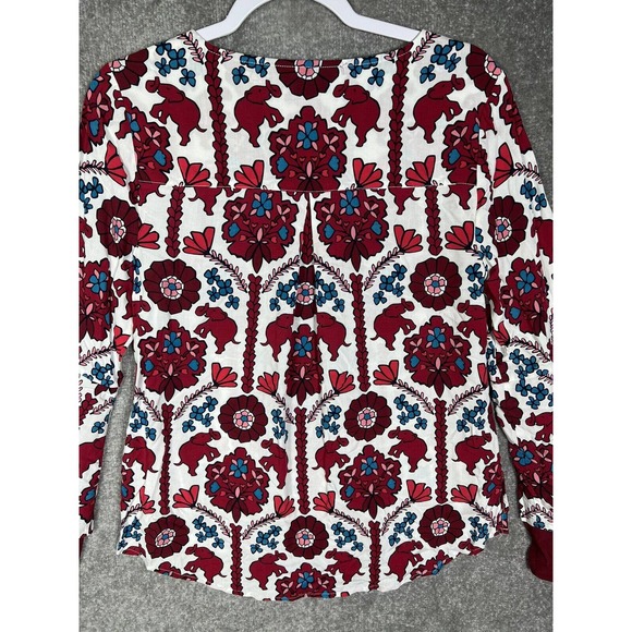 Crown & Ivy Elephant Floral Bell Split Sleeve Tunic Top Size Small V-Neck Rayon - Picture 4 of 10
